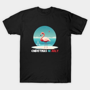 Xmas in July, Funny Flamingo Santa Tropical Christmas T-Shirt